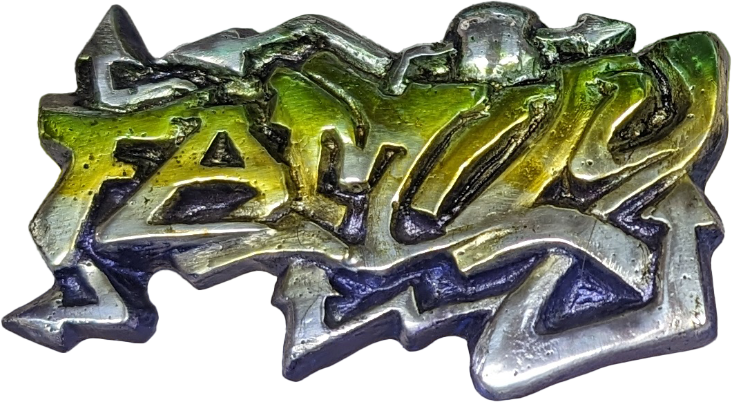 Graffiti art style cast metal belt buckle, green finish.
