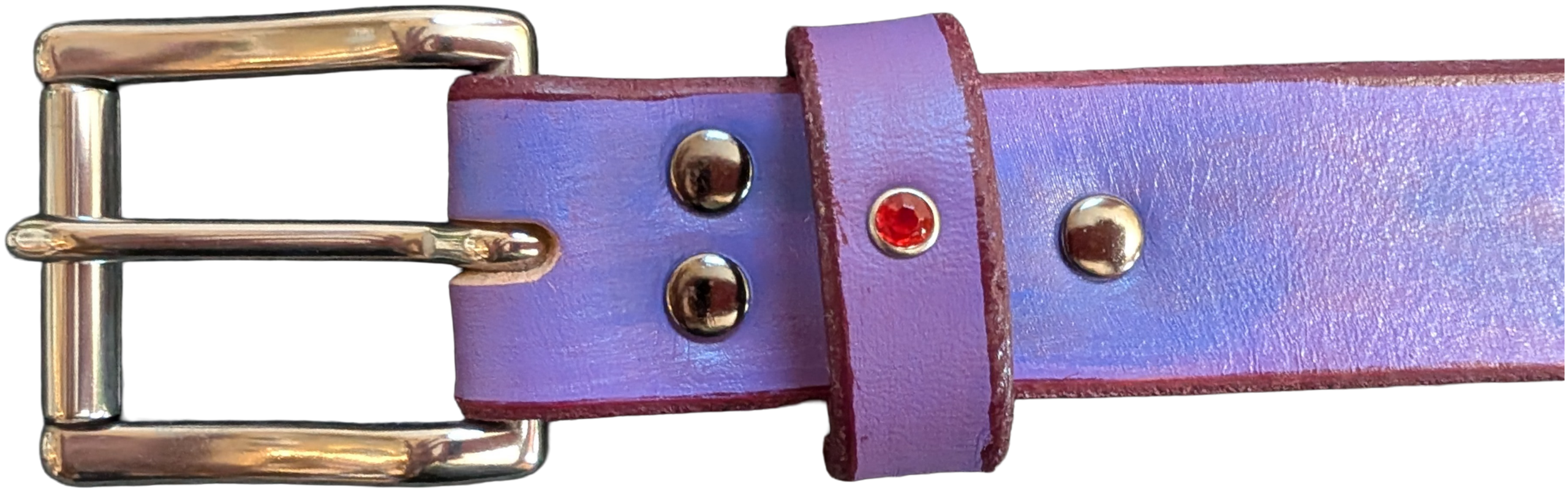 Purple Floral Leather Belt with Hand-Printed Roses