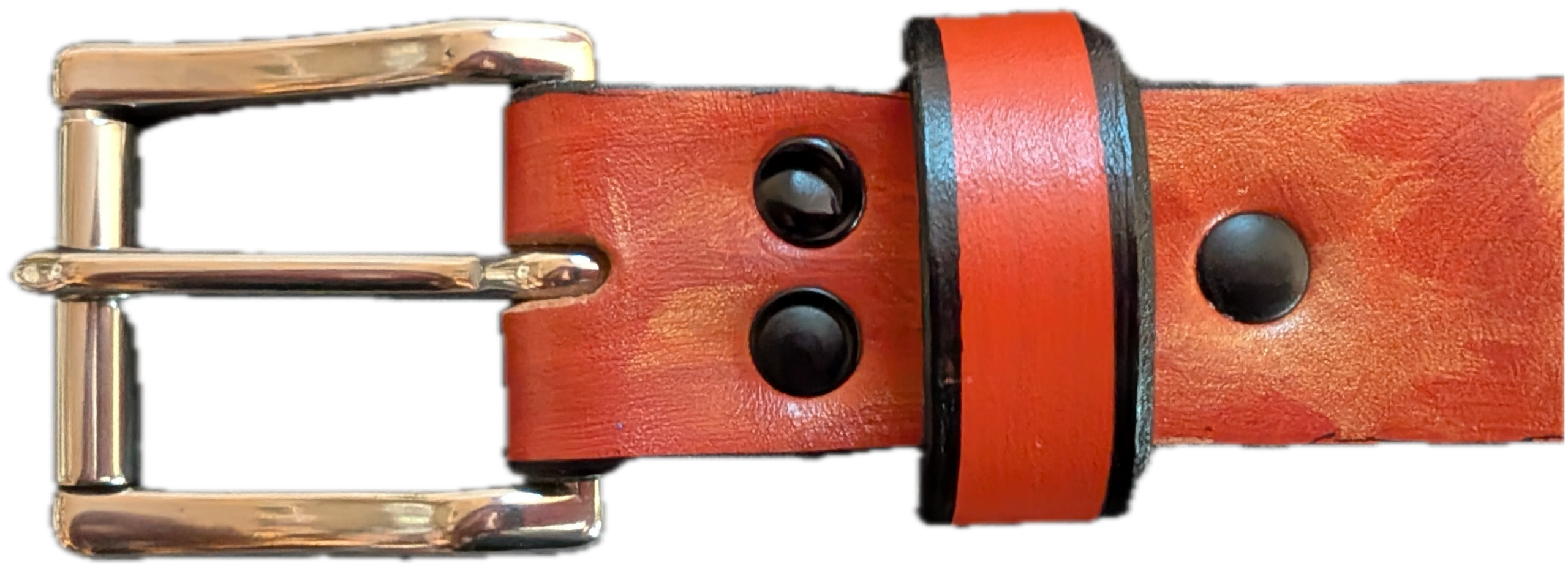 Orange Floral Leather Belt with Hand-Printed Roses